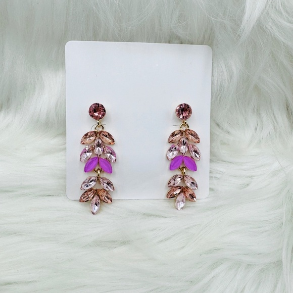 Pink Rhinestone Drop Earrings - Picture 3 of 3